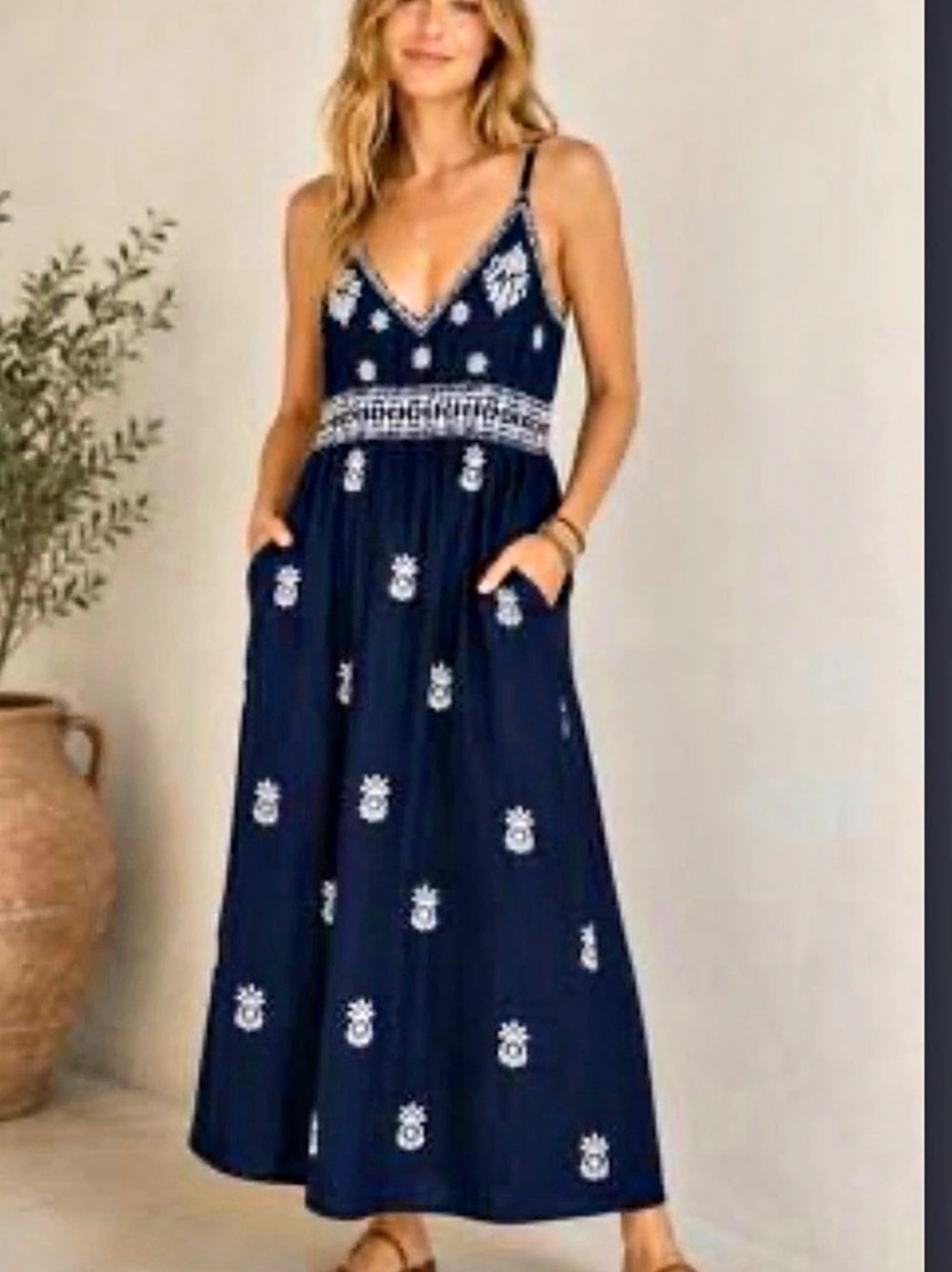 Gretchen Scott Fiesta Time Embroidered Maxi Dress in Blue Size Small